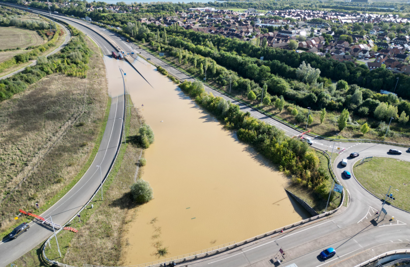 The A421 flooded