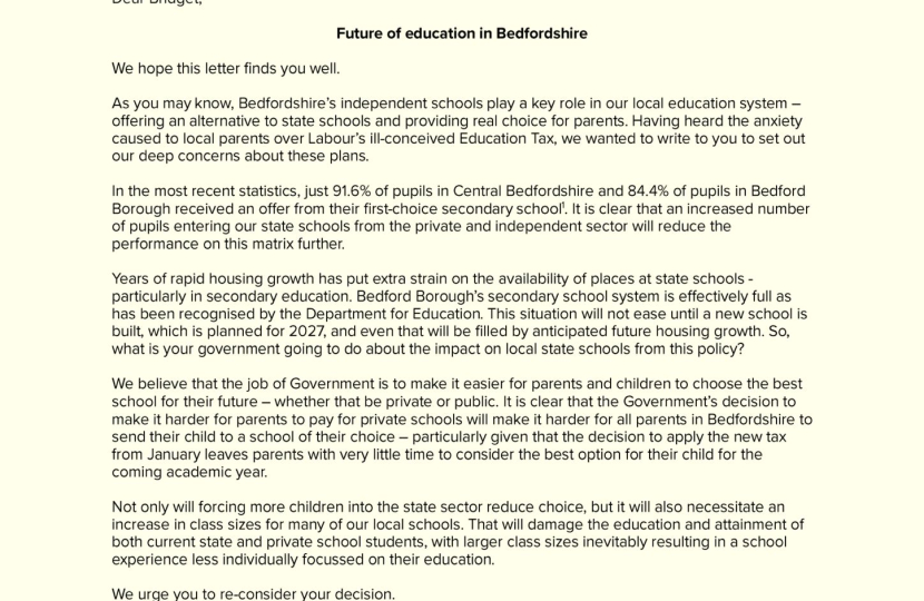 Blake Stephenson MP and Richard Fuller MP's letter to the Education Secretary on Education Tax