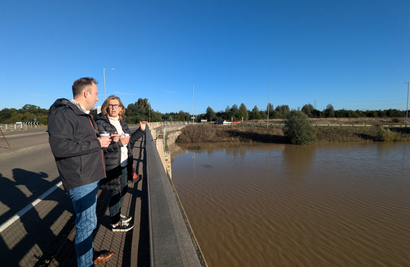 Blake Stephenson MP with Cllr Sue Clark at the A421 closure in Marston Moreteyne