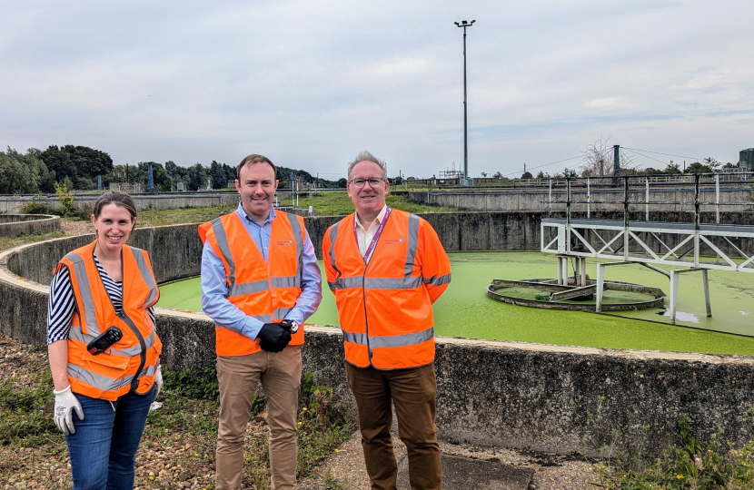 Blake Stephenson at the water treatment site in Flitwick with Anglian Water