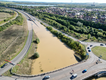 The A421 flooded