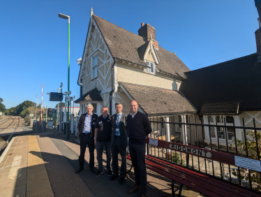 Blake Stephenson MP with Stephen Sleight from the Marston Vale CRP and volunteers at Ridgmont Station